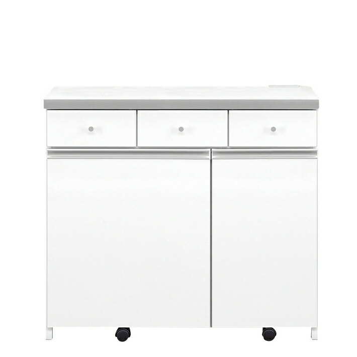 【全品P5倍＆クーポン】 国産 日本製 90cm幅 ゴミ箱 ダストボックス ダストカウンター 隠す収納 キッチンカウンター キャスター付き 二口コンセント付き ブラウン ホワイト 背面化粧仕上げ ペール(26.5リットル) 3個付き｜ネット de ショップ