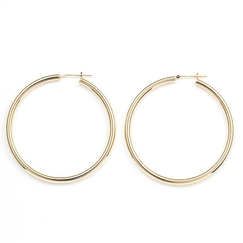 ピアス レディース フープピアス パイプ 細 太 18k K18 太さ3mmx直径50mm 18金 イエローゴールド 女性 20代 30代 40代 50代 メンズ 男性用 ジュエリー おしゃれ おすすめ シンプル 普段用 大人 オフィスカジイエベ ブルベ|プレシャス 店