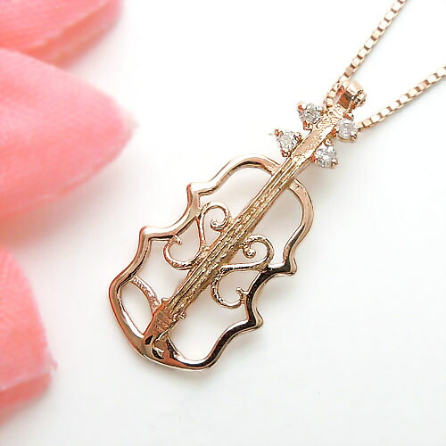 『ジュエリークイーン』 ピンクゴールド(K10PG) ダイヤモンド ネックレス (0.02ct/バイオリン/楽器/音楽) 【宝石 ジュエリー】【プレゼント】【刻印無料】*