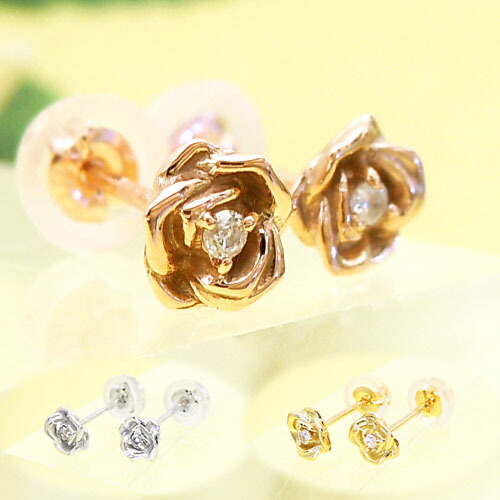 楽天市場】K18 ゴールド ダイヤモンド ピアス「ミニ薔薇（S）」18K 18