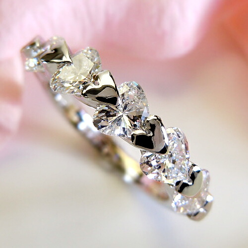 『20%OFFクーポン+P10倍』プラチナ(Pt900)ハートシェイプ ダイヤモンド リング(D 1.00ct/一文字/ハーフエタニティー/ハート/1ct)【ハイクラス】【宝石 ジュエリー】【プレゼント】【刻印無料】*|ジュエリークィーン店