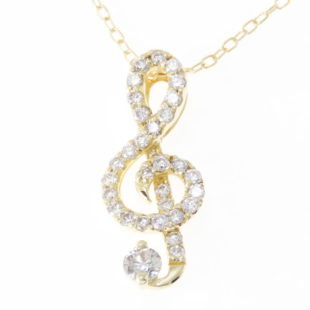 ト音記号 モチーフ ダイヤモンド ネックレス ペンダント ペンダントネックレス18金 K18 K18WG K18PG 送料無料プレゼント ギフト対応 クラシカル アンティーク調 カラーストーン 輝石|ジュエリーラピネス