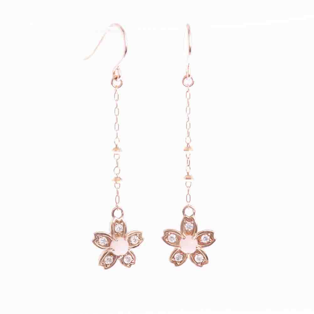 ピアス レディース K10 モチーフ sakura 桜 ロングピアス フック rapinesu-55146