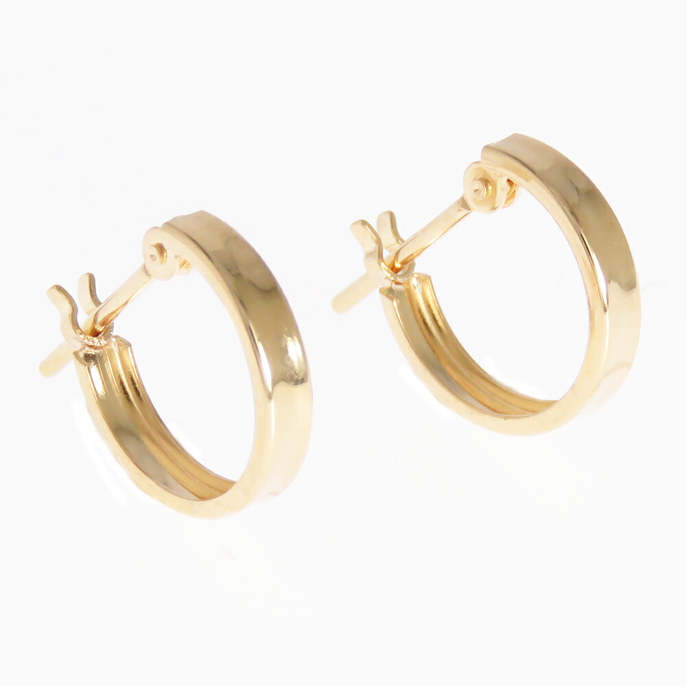ピアス 18k クロッシング フープ 地金 K18 溝線 2×10 18金 2ミリ幅 直径 約 10ミリ 遮断機式 シンプルピアス rapinesu-6708