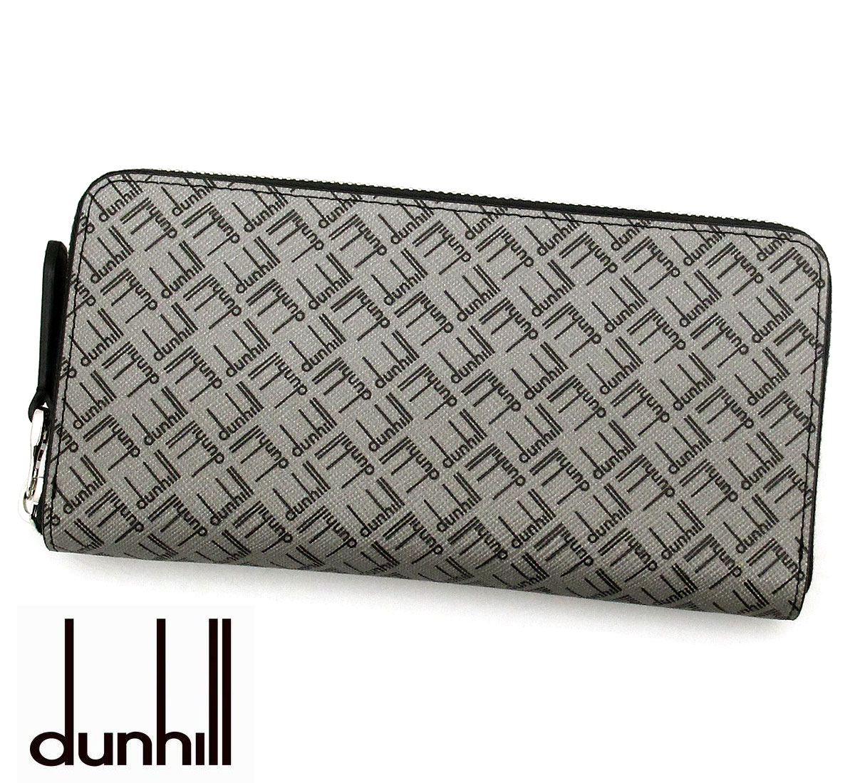 dunhill ダンヒル 24F2180LT038R シグネチャー Granite ジップ コートウォレット ブラック 小銭入れ付 ラウンドファスナー長財布 メンズ グレー 新品 【送料無料】