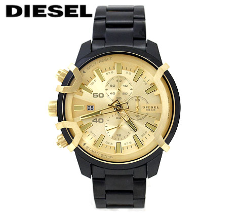 DIESEL ディーゼル DZ4525 Griffed Chronograph 腕時計 ウォッチ 男性用 メンズ用 クロノグラフ ブラック ゴールド文字盤 店頭長期在庫 訳あり 【在庫処分】 【送料無料】