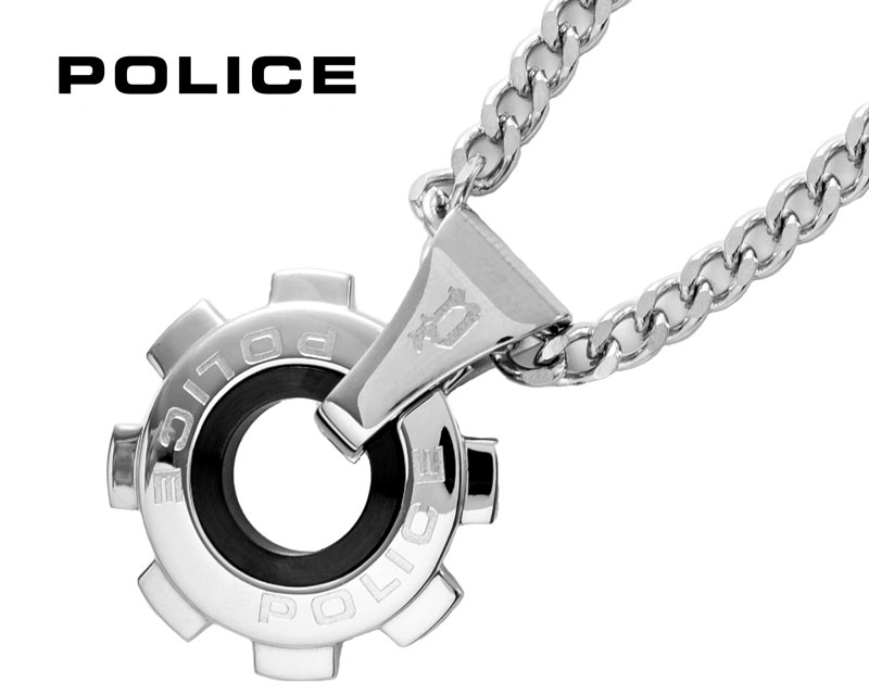 POLICE ポリス 24232PSB05 ギアモチーフ REACTOR メンズ ペンダント ネックレス ステンレス シルバー×ブラック 新品【送料無料】