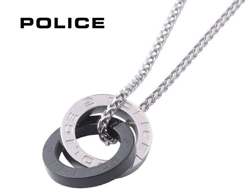 POLICE ポリス GN2102519 OTEMANU サークル ダブルリング メンズ ペンダント ネックレス ステンレス シルバー×ブラック 新品【送料無料】|ジュエリーセキネ