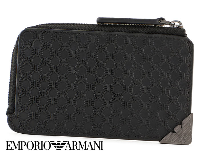 EMPORIO ARMANI エンポリオアルマーニ Y4R630 YQ82X 80001 ジップ付きカードホルダー レザー オールオーバーエンボスパター フラグメントケース ブラック 新品 メンズ【送料無料】 14,508円
