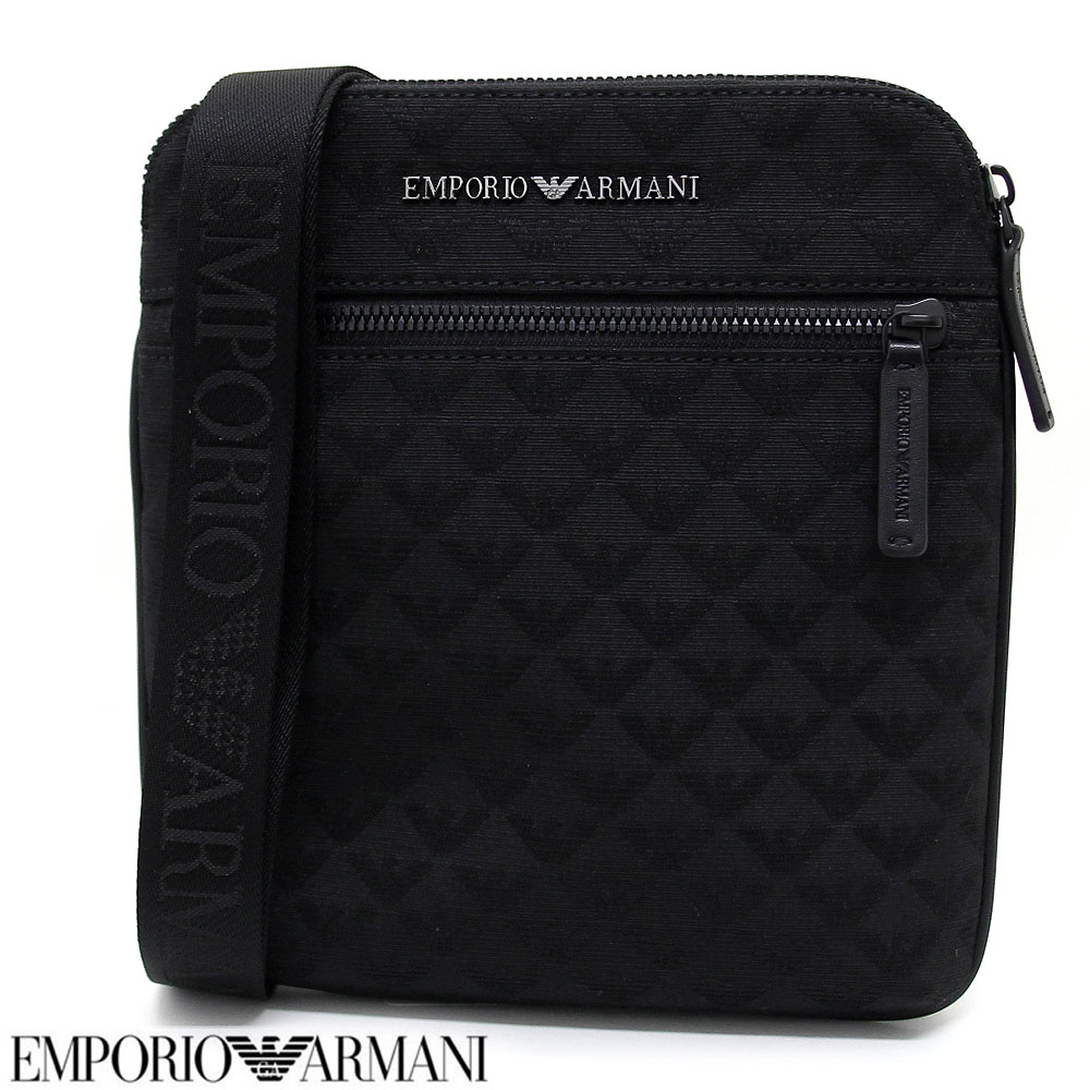 EMPORIO ARMANI エンポリオアルマーニ Y4M185 Y022V 81336 ロゴ ショルダーバッグ フラット クロスボディ ビジネス メッセンジャーバッグ 斜め掛け ブラック メンズ 新品 【送料無料】｜ジュエリーセキネ