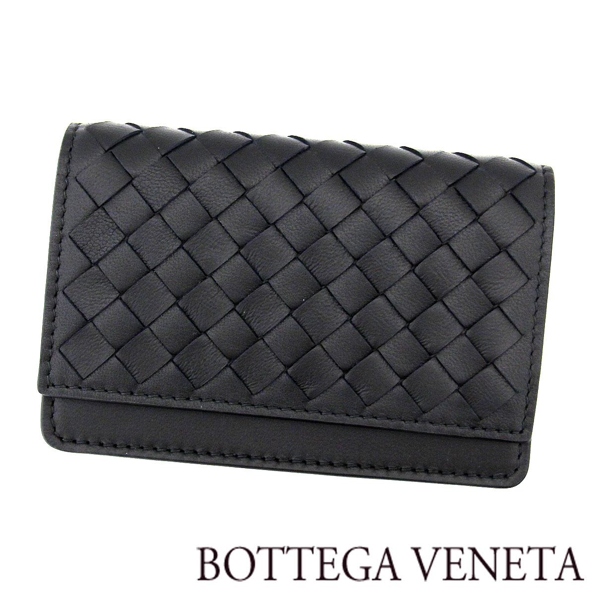 BOTTEGA VENETA ボッテガヴェネタ 133945 V3UN1 8803 イントレチャート カードケース 名刺入れ 本革 ラムスキンレザー ブラック 新品【送料無料】｜ジュエリーセキネ