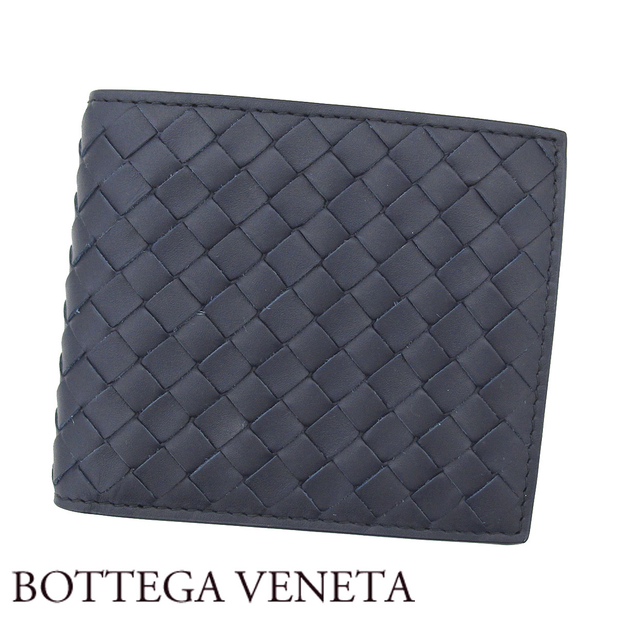 BOTTEGA VENETA ボッテガヴェネタ 193642 V47W1 8838 イントレチャート 小銭入れ 二つ折り財布 折りたたみ財布 レザー ネイビー メンズ 新品 【送料無料】 45,370円