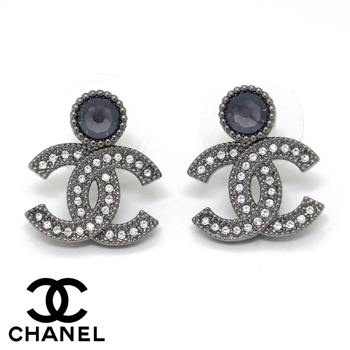 CHANEL シャネル ABG156 B21261 U2315 ピアス 両耳用 CCマーク ココマーク ラインストーン レディース 女性用 ガンメタル&times;ブルー 新品 箱付【送料無料】｜ジュエリーセキネ