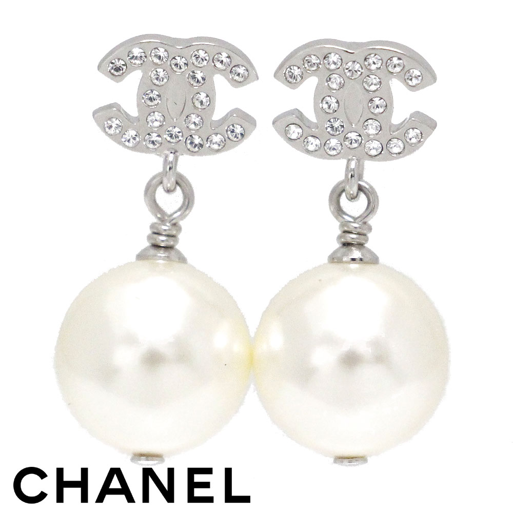 CHANEL シャネル A36138 Y02005 Z2354 ピアス CCマーク ココマーク パール シルバーラインストーン レディースピアス 新品 箱付【送料無料】