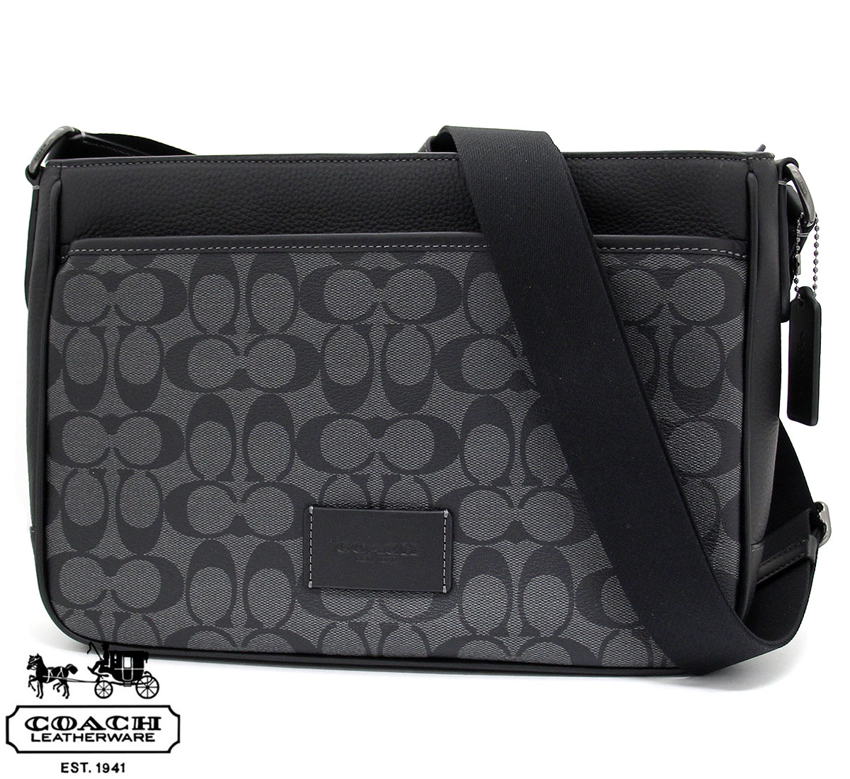 専用COACH メッセンジャーバッグ F70422 ナイロン レザー ブラック COACH ショルダーバッグ ヒッチ メッセンジャー バッグ メンズ