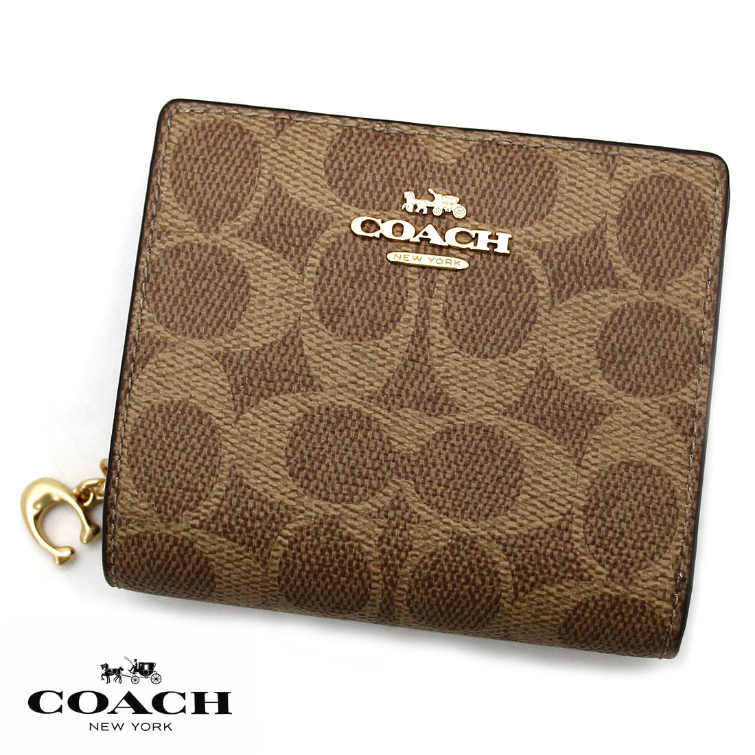 COACH 逃げ路 コーチ職 CW789 IMXHE 隙間 ウォレット 書き判 C惹き付ける ラウンド ジップ ウォレット 二つ折り札入れ  タン 赤銅色 【貨物輸送無料】 財布・ケース-バッグ・小物・ブランド雑貨-レディース財布