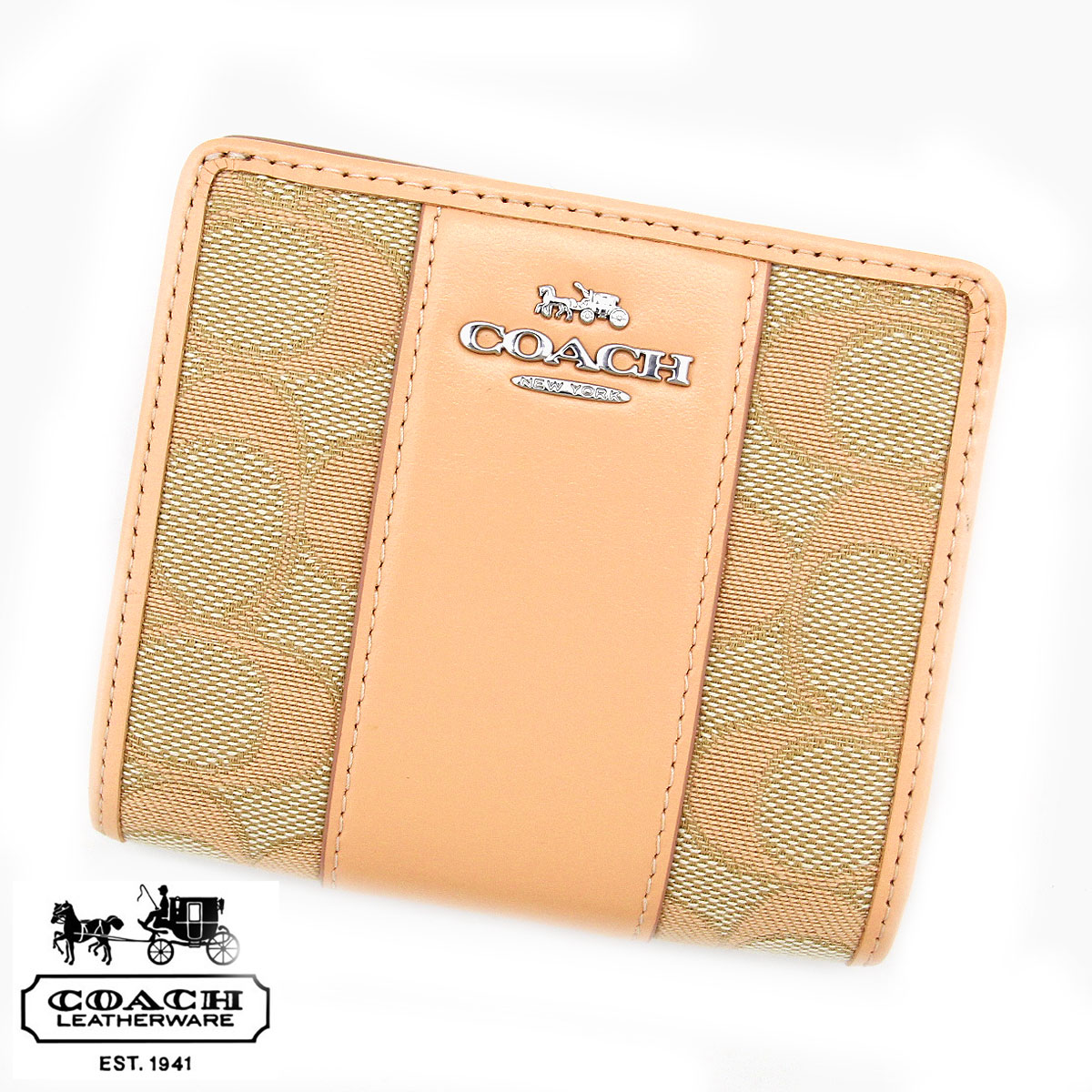 COACH アウトレット コーチ CT980 SVS9W スナップ ウォレット・シグネチャー ジャカード Cチャーム 二つ折り財布 フェイデッドブラッシュ 新品【送料無料】