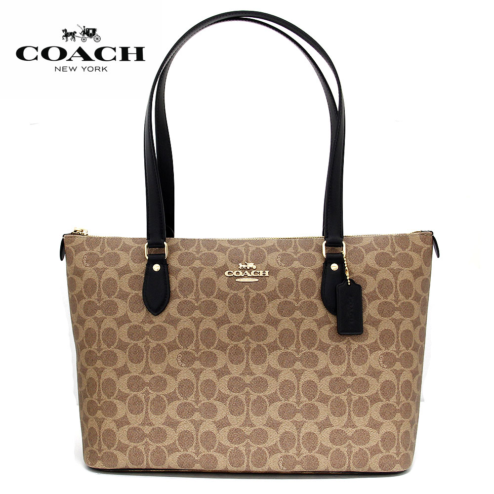 COACH コーチ アウトレット CW381 IMQRX ギャラリー トートバッグ シグネチャー キャンバス ショルダーバッグ タン ブラック 新品 ラッピング不可 【送料無料】｜ジュエリーセキネ