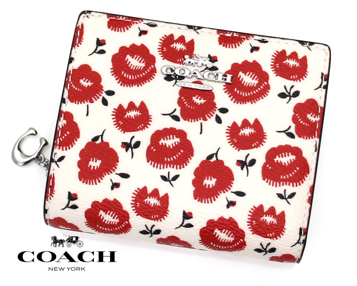 COACH アウトレット コーチ CBO76 SVWGZ スナップ ウォレット・フローラル プリント 二つ折り財布 チョーク×ブラック×マルチカラー 新品【送料無料】