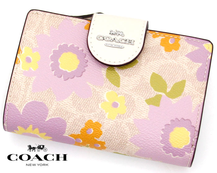 COACH 逃げ口 コーチ職 CBO30 SVSAS 並み並み 隅っこ ジップ ウォレット・シグネチャー 帆布 フローラル 刷り上げる 二つ折り紙入れ 真砂×マルチ色つや 新品【貨物輸送無料】