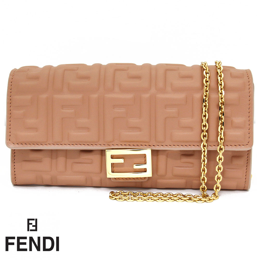 FENDI フェンディ 8M0365 AAJD F1SK3 FFダイヤモンド チェーン コンチネンタル ウォレット バレットローズ チェーンウォレット ショルダーウォレット 長財布 レディース 女性用 ピンク 新品【送料無料】