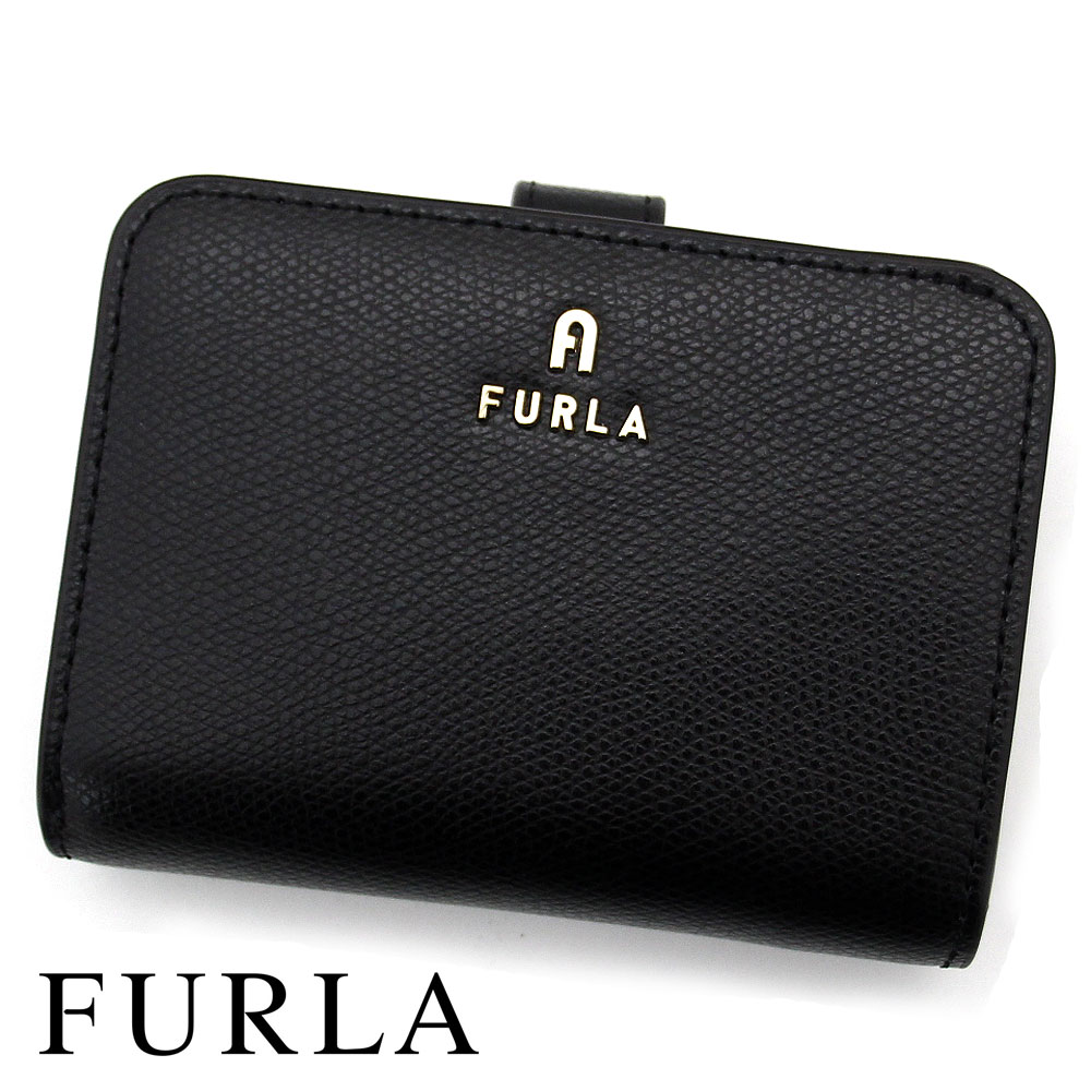 FURLA フルラ WP00315 ARE000 O6000 カメリア コンパクトウォレット 小銭入れ付 二つ折り財布 ミディアム財布 ブラック 新品【送料無料】