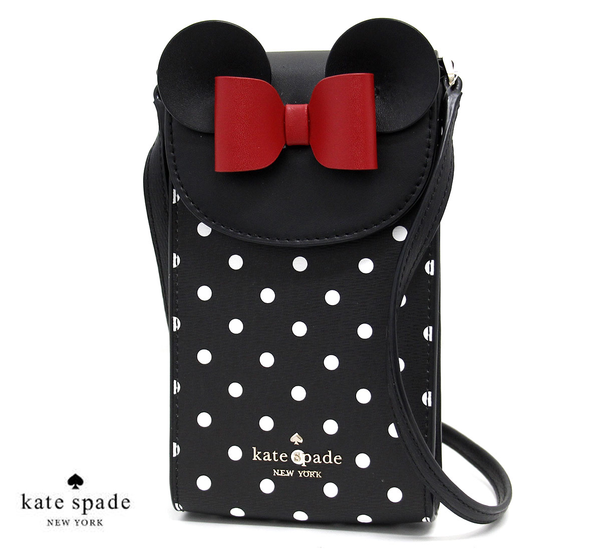 kate spade ケイトスペード K4830 001 Disney ディズニー コラボ ミニーマウス フォン クロスボディ ポシェット 斜め掛け スマホショルダーバッグ ブラック マルチ 新品 【送料無料】