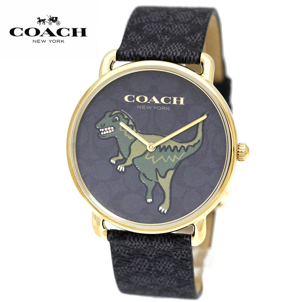 COACH コーチ職 14602672 ELLIOT エリオット レキシー 恐竜  REXY 書き判 ウォッチ なめし革ダンス楽隊 革ダンス楽隊 アナログ 水晶 暗灰色 黒いこと 新品  【貨物輸送無料】 レディース腕時計-腕時計