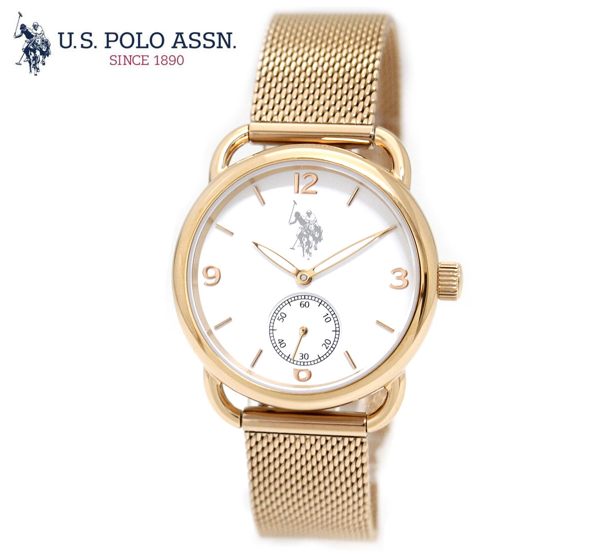 U.S.POLO ASSN US-27PG ユーエスポロアッスン 腕時計 アナログ クォーツ シンプル レディース 女性用 ピンクゴールド ホワイト文字盤 ギフト プレゼント 【送料無料】