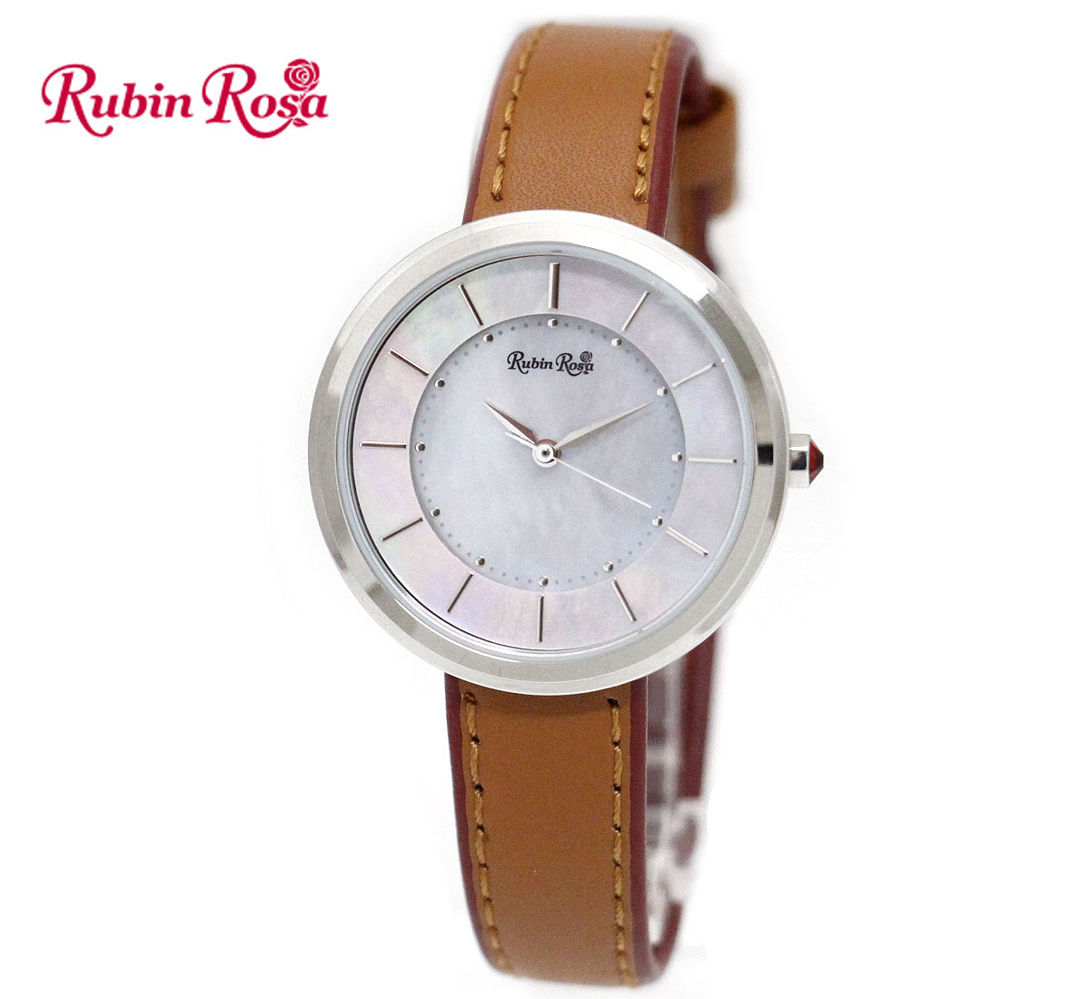 Rubin Rosa ルビンローザ R060SWHBR　レディース 腕時計 女性用 ソーラー 革バンド レザーベルト ブラウン シンプル 店頭展示品 在庫処分 訳あり 【送料無料】