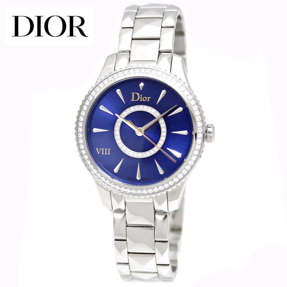 DIOR クリスチャンディオール CD152111M002 VIII Montaigne オンユイット モンテーニュ 32MM ウォッチ レディース 御覧なさる 石英 金剛石 しろがね色×青色文字記号盤 【貨物輸送無料】