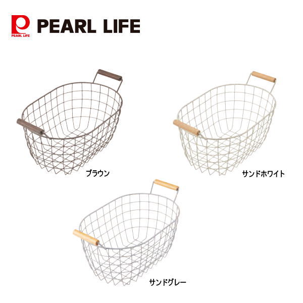 【楽天市場】ワイヤーオーバルバスケット 木柄 S/M/L各ブラウン サンドホワイト サンドグレー N-7344N-7345N-7346N ...