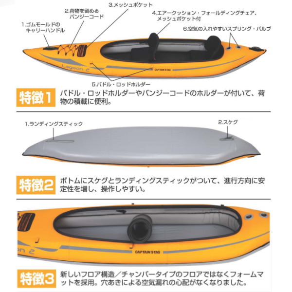 ラグーン２ 冠婚葬祭 インフレータブルカヤック ポンプ付 Mc 1424 条件付送料無料 Captain ラグーン２ マリンスポーツ Stag キャプテンスタッグ Kuyuk カヌー フィッシング ボート キャリーバッグ付 川 海 水遊び 生活雑貨 ｊショッピング