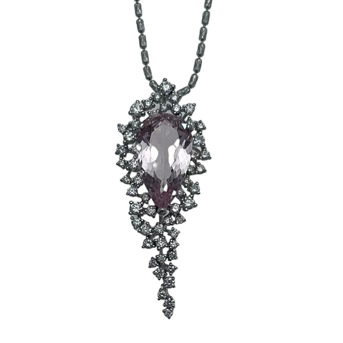 【P2倍+クーポン】モルガナイト ネックレス ペンダント K18WG 3ct ダイヤモンド 0.87ct 大ぶり 涙型 ピンク 4月誕生石 現品限り 一点もの
