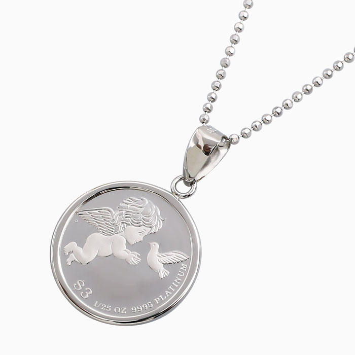 ツバル製 純プラチナ PLATINUM Pt999 Pt900 COIN コイン 金貨 ペンダント エンジェル 天使 ハト 1/25 オンス 1.2g カットボールチェーン付き シルバー925 SV925 オシャレ 可愛い シンプル フセコミ枠 プレゼント ギフト エリザベス女王|ジュエリーウォーク心斎橋