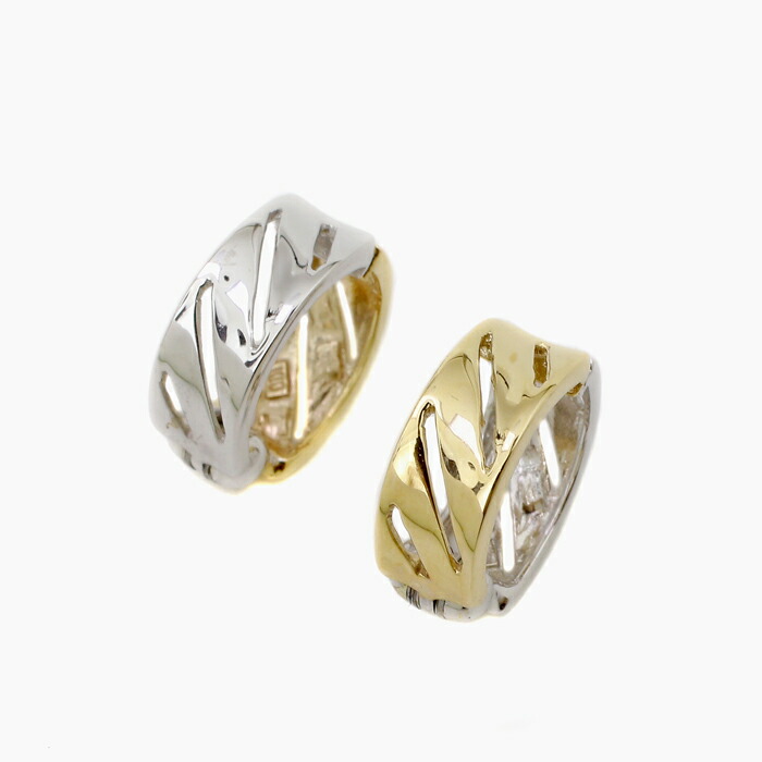 【送料無料・消費税込】10金 K10 10ｋ Gold white ツーカラー ピアリング イヤリング イヤークリップ フェイクピアス フープ アクセサリー アイテム リバーシブル 女性 レディース スカシ ストライプ スモール 小さめ 上品 プレゼント 記念日 誕生日 オシャレ 地金のみ