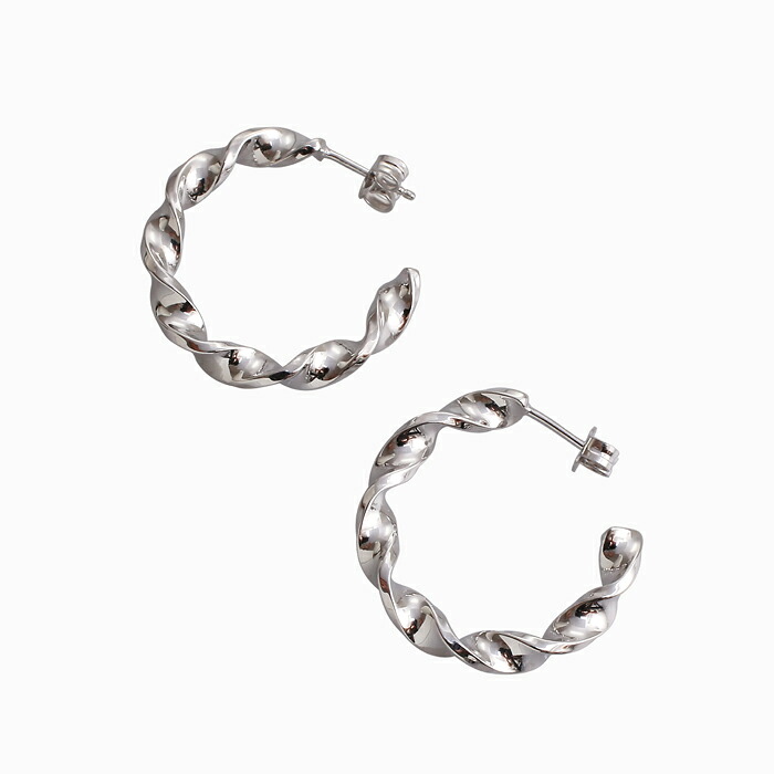 Made in Germany ◇MERZ◇ドイツ製 シルバー SILVER SV925 ロジウムメッキ ピアス ひねり フープ チューブピアス キラキラ 大人 アクセサリー キャッチ式 プレゼント ギフト 贈り物 女性 レディース クリックポスト対応｜ジュエリーウォーク心斎橋