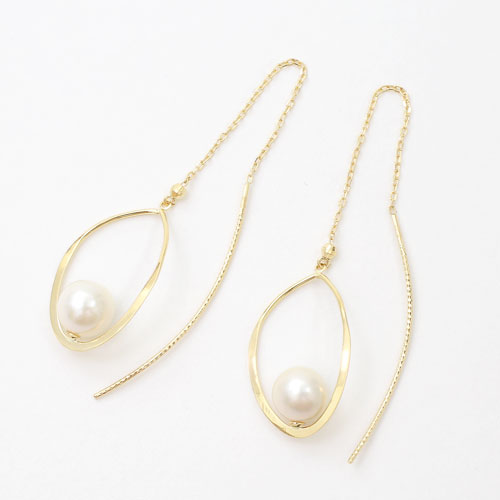 18金 ピアス K18 ピアス パールピアス あこやパール あこや真珠 k18小豆チェーン アズキチェーン しずく型 雫 6.5ｍｍ珠 アコヤパールピアス リバーシブル 日本製 天然パール アメリカンタイプ 金属アレルギー対応 大人ジュエリー フォーマル 結婚式 パーティー 揺れるピアス