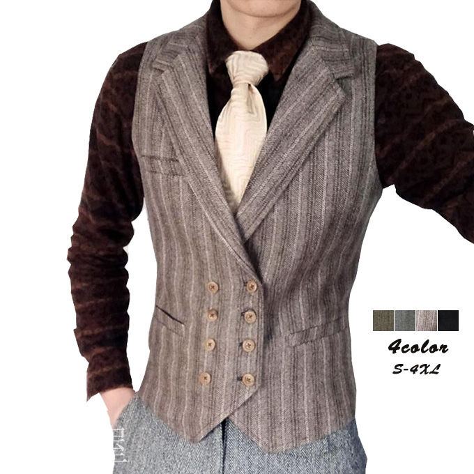 ベスト メンズ スーツベスト ジレベスト ツイード スリム Vネック ヘリンボーン柄 細身 ビジネス 結婚式ベスト フォーマル 紳士 卒業式 カジュアル 男性用 春 夏 秋 冬 新作 送料無料 未使用品