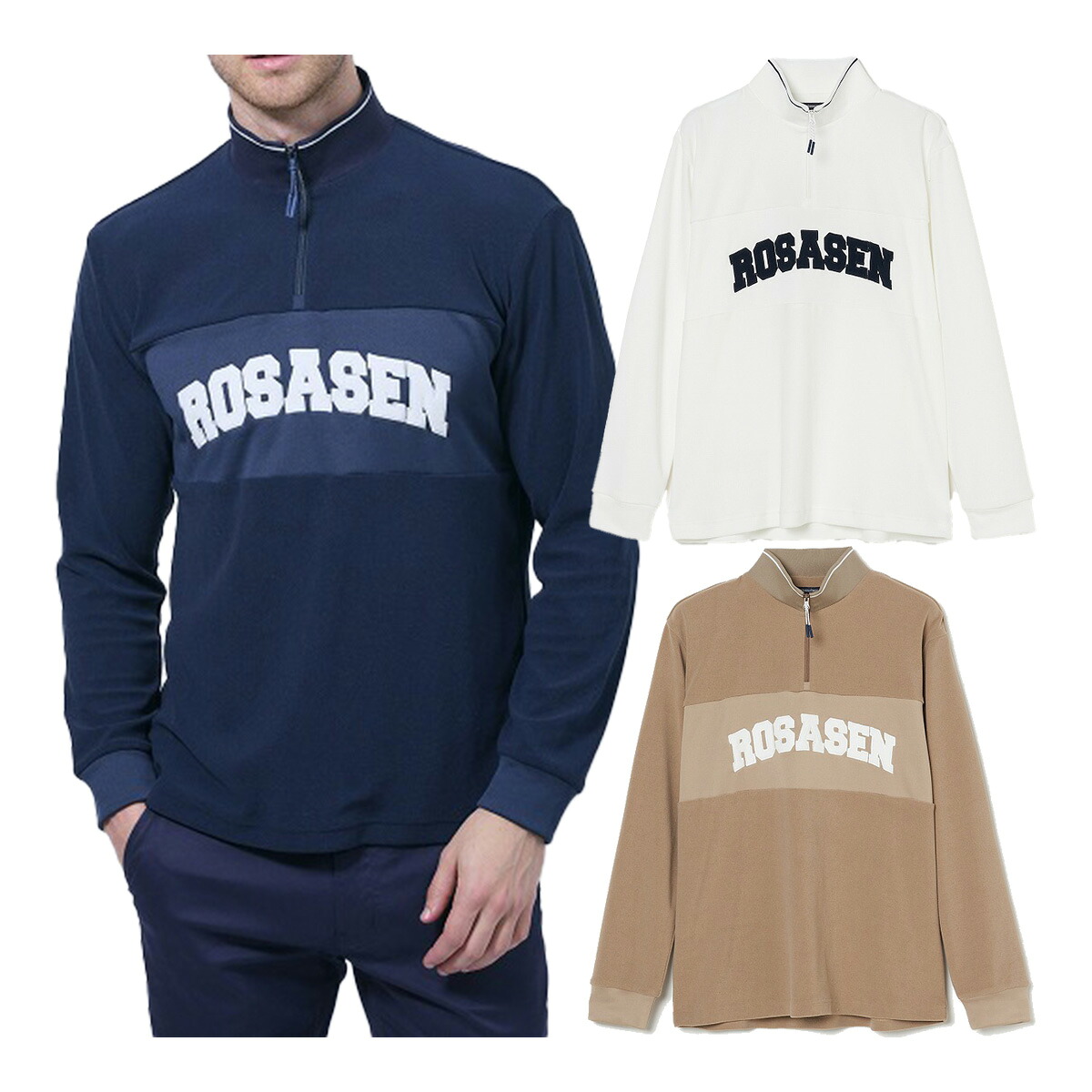 ロサーセン 長袖 モックネックシャツ ハーフジップシャツ パイル メンズ 044-23213 吸水速乾 UV ゴルフウェア 2025年春夏モデル ROSASEN 春夏ウェア