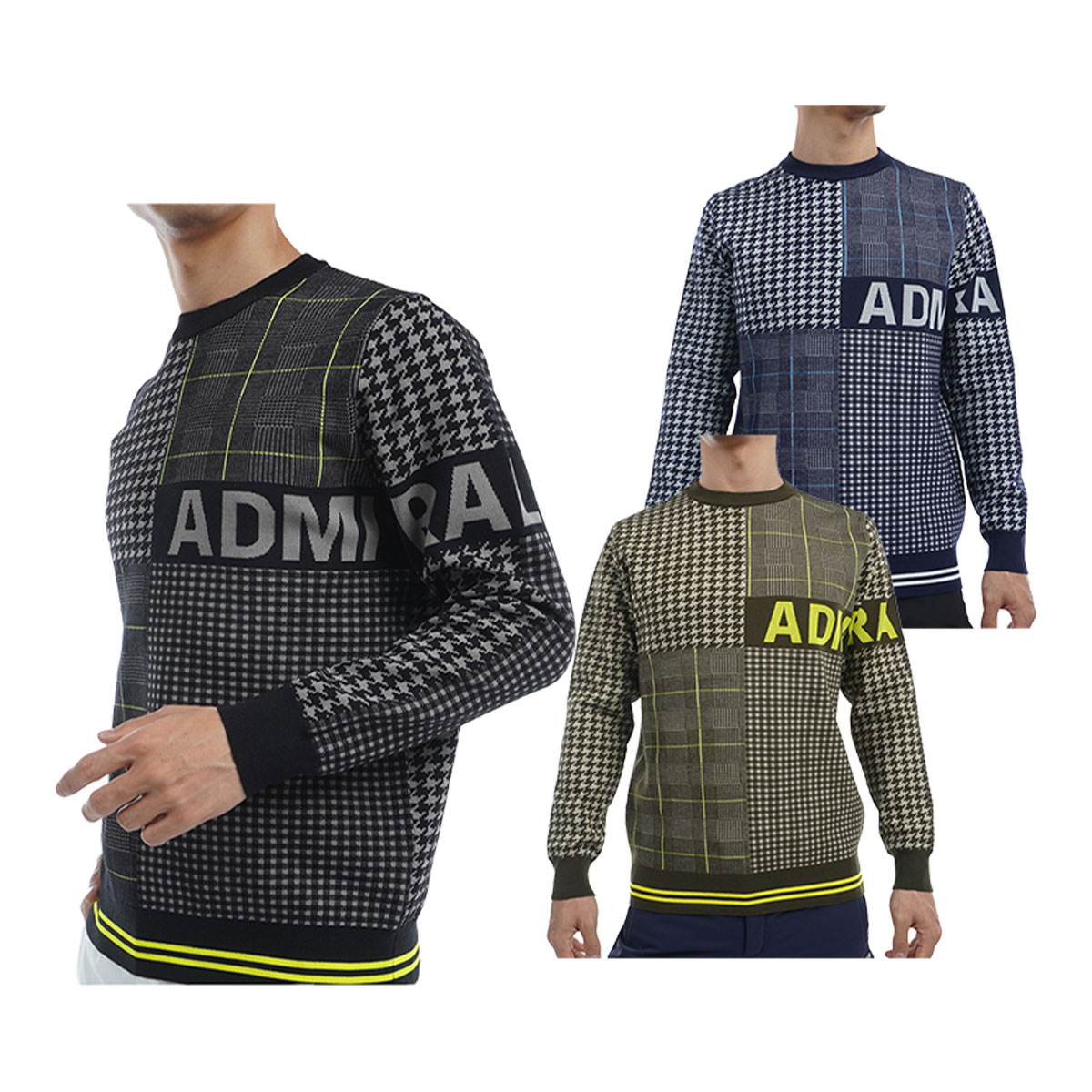 アドミラル ゴルフ ツイーディーパターンミックス クルーネックセーター ADMA489 ゴルフウェア トップス 2024年秋冬モデル Admiral GOLF