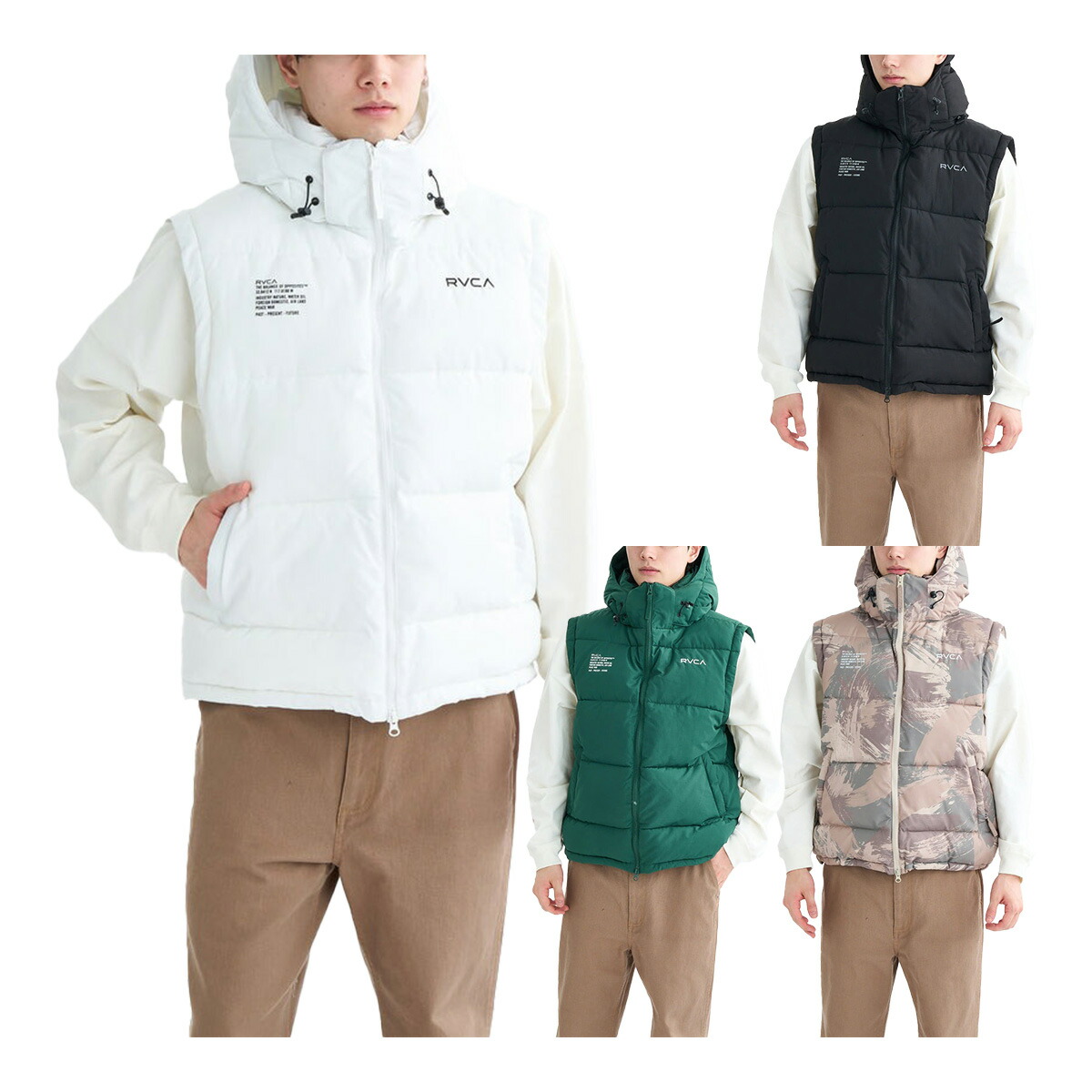 ルーカ RVCA フルジップ パフ ベスト メンズ BF042762 2025年秋冬モデル 秋冬ウェア フード付き PUFFER VEST 中綿ベスト 軽量 防寒 アウター