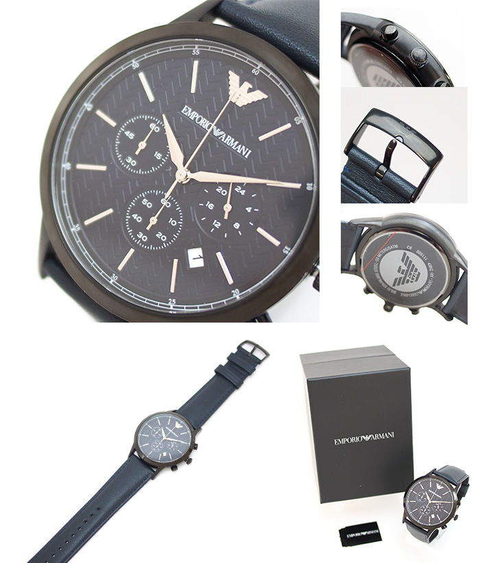 【楽天市場】EMPORIO ARMANI エンポリオアルマーニ メンズ腕時計 43mm クロノグラフ AR2481 ネイビー レザーベルト
