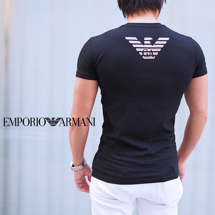 【楽天市場】EMPORIO ARMANI エンポリオ アルマーニ 半袖クルーネックTシャツ ブラック 111035 9A725 バックプリント