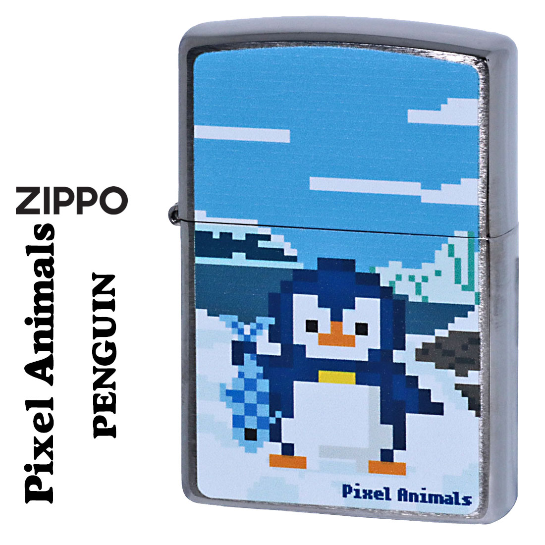 (在庫限りで終了) ZIPPO(ジッポーライター) ピクセルアニマル PENGUIN ペンギン Pixel ブラッシュクローム フルカラー印刷 2PA-PGN オシャレ かわいい レトロ キュート ピクセルアート zippo ライター 送料無料 【ネコポス可】