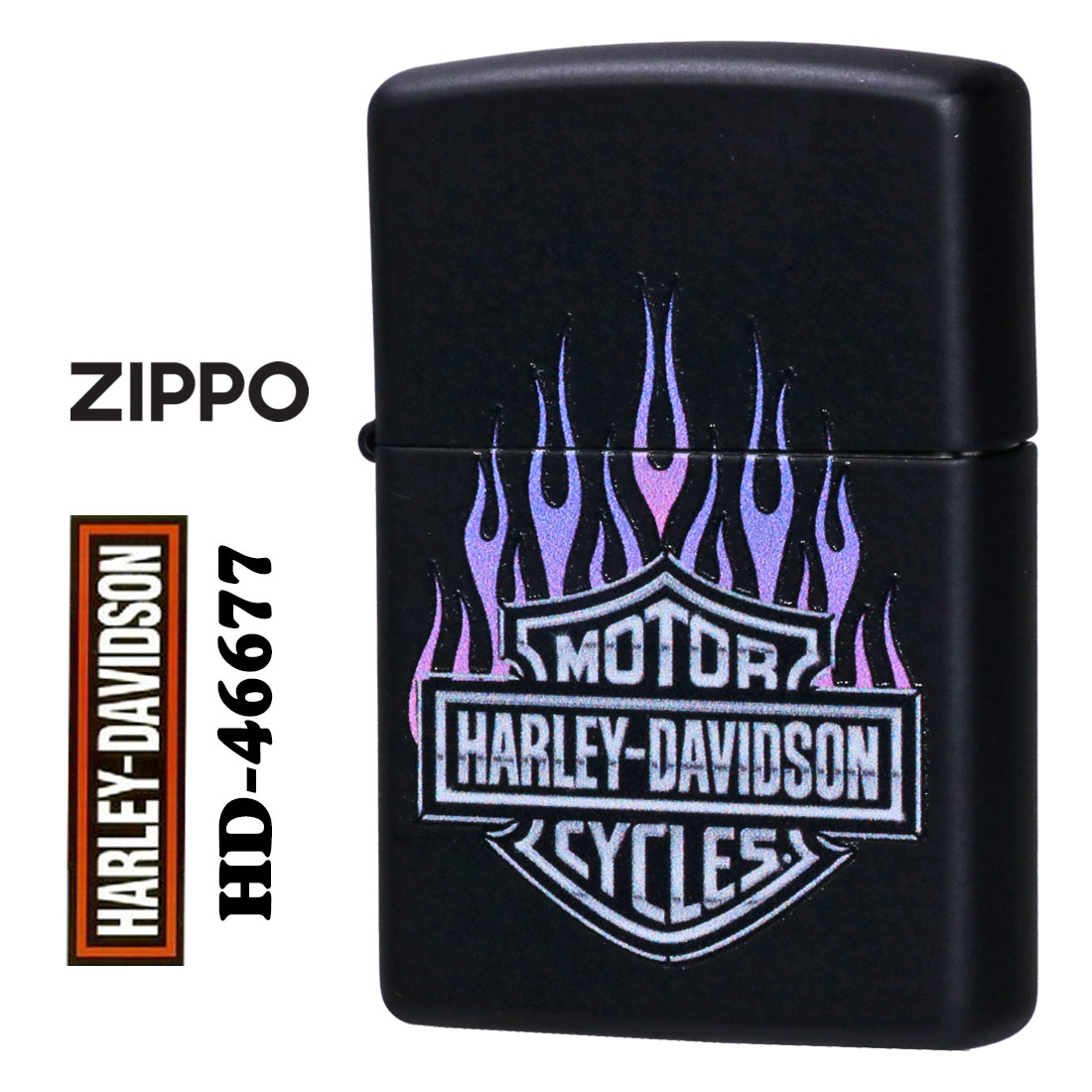 zippo(ジッポーライター)ハーレーダビッドソン Harley-Davidson HARLEY ロゴ ブラックマット プリント HD-46677 オイルライター 黒 USA バイク メンズ 渋い おしゃれ カッコイイ　ギフト プレゼント 送料無料 【ネコポス可】