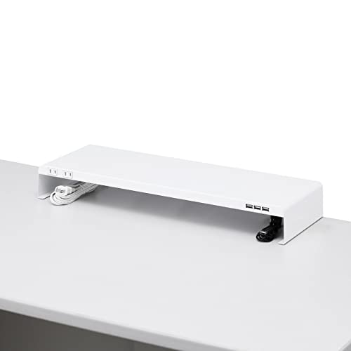 サンワサプライ 電源タップ＋USBポート付き机上ラック（W600×D200 ホワイト） MR-LC202WN