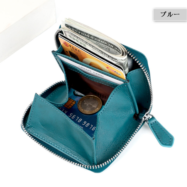 ミニ財布 コインケース カードケース 大容量 メンズ レディース 本革 ブルー