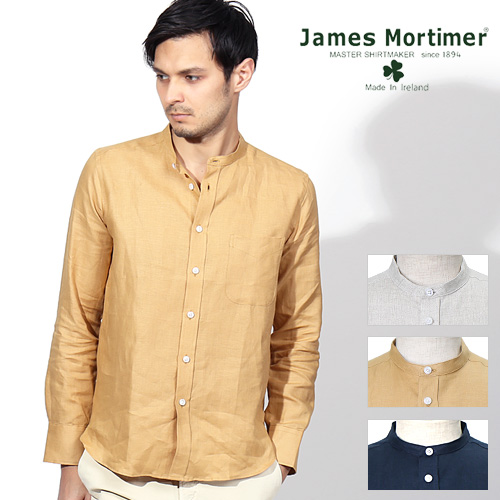 JamesMortimer/ジェームズモルティマー L/S アイリッシュリネン バンドカラーシャツ[メンズ プルオーバー リネン リネンプルオーバー 麻 長袖 今めかしい かっこいい 成人男性 春服 春物 春 夏服 夏物 夏 成年者 彼 差し上げ物]