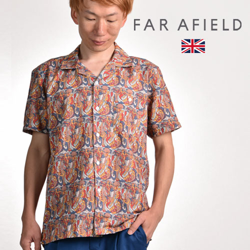 [期間SALE] FAR AFIELD/ファー アフィールド リネン半袖リネン JAZZシャツ AFS168 Linen-JazzScene [メンズ 半袖 英マンチェスター リネン 麻 100％ JAZZ ジャズ Trumpet トランペット 開襟シャツ 総柄 リゾート　リラックス　おしゃれ 紳士 春 夏 大人]